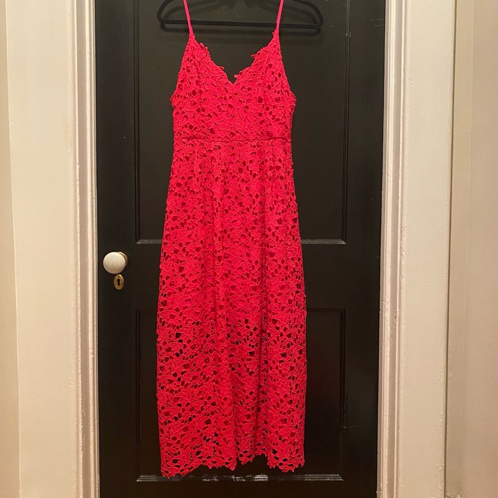 ASTR the Label Bright Pink Lace Midi Dress